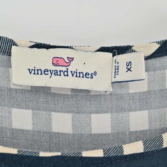 Vineyard Vines Gingham Moonshine Dress Womens Size XS Navy Blue Tie Sleeveless - Picture 7 of 12